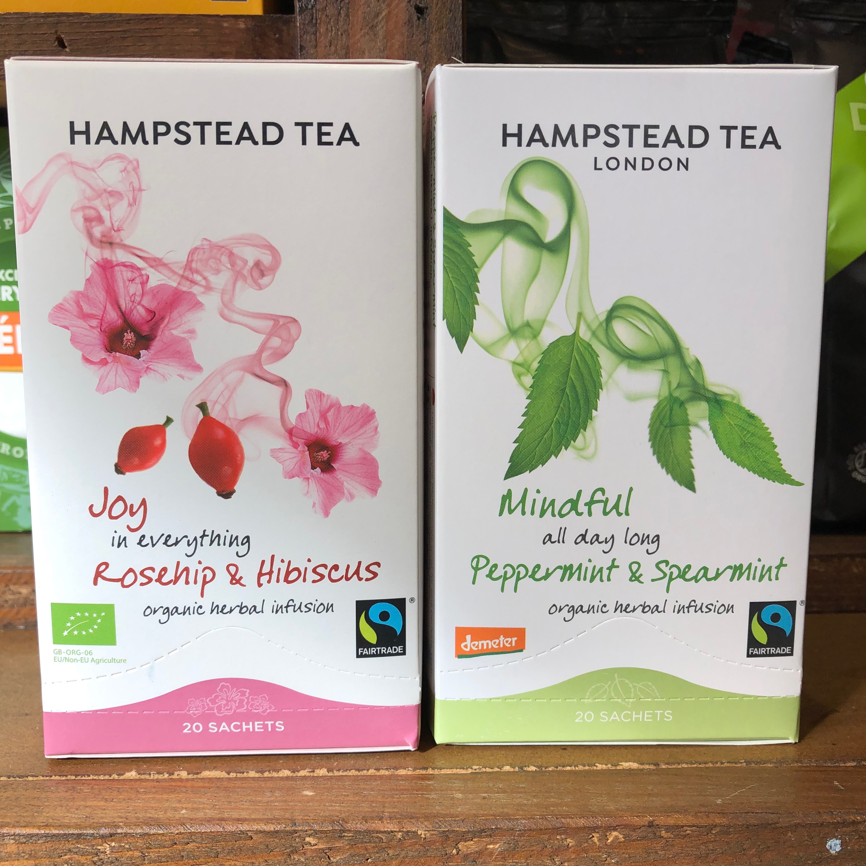 Hampstead boxes of rosehip & hibiscus and Peppermint & spearmint tea bags